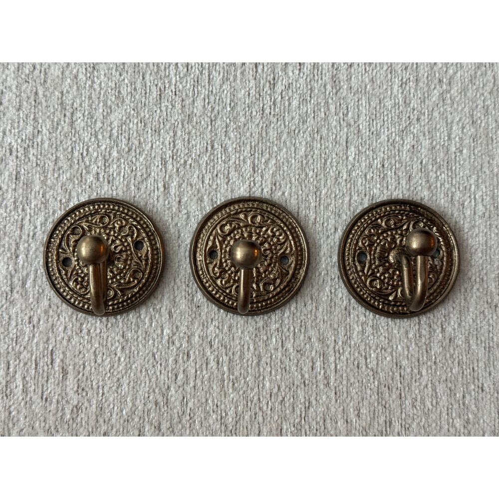 Set of 3 Brass Tone Decorative Wall Hooks Bohemian Moroccan Style Coat Keys